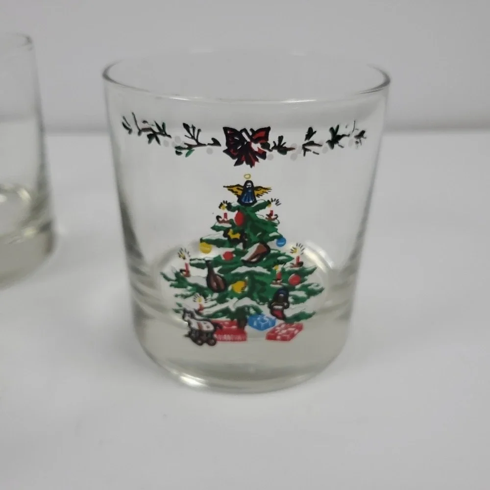 Vintage Libbey Christmas Tree Cocktail Lowball Tumblers Glasses Set Of Four